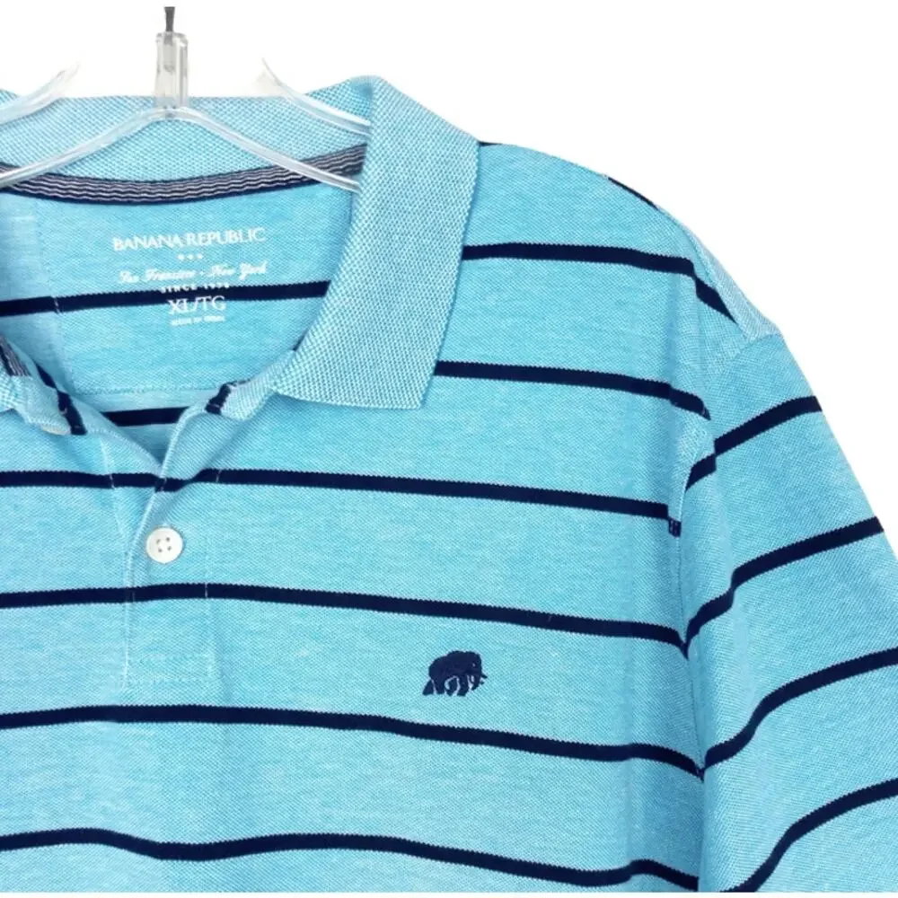 Banana Republic Blue Striped Short Sleeve Polo Sz XL